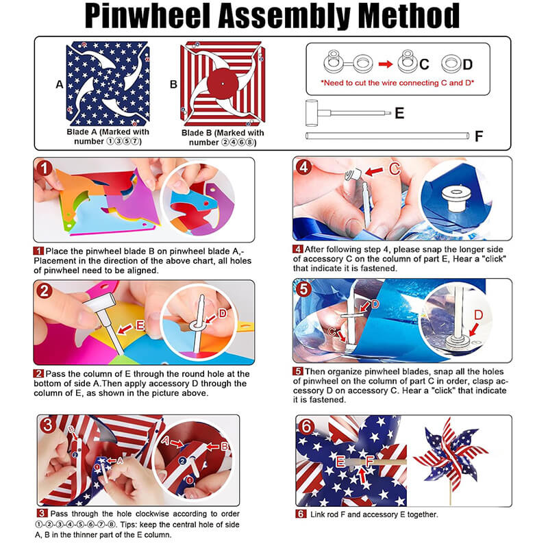 12pcs American Flag Pinwheel