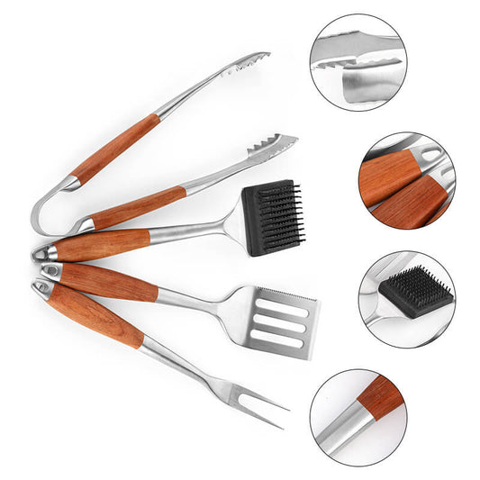 4pcs BBQ Tool Set, spatula, fork, clip and clean brush