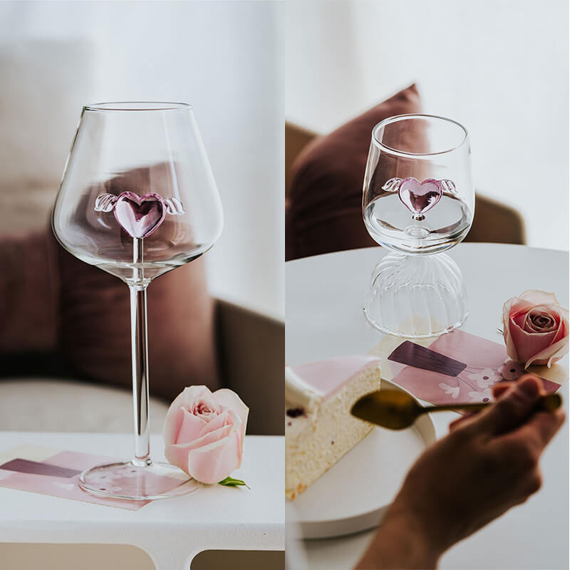 Rose and Heart Wine Glass