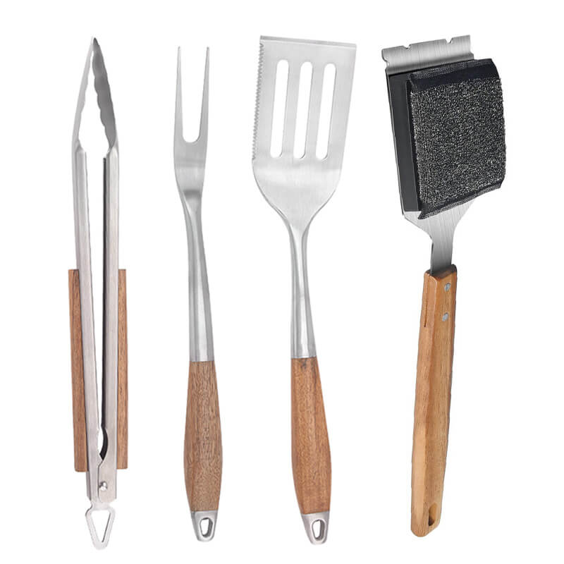 4pcs BBQ Tool Set, spatula, fork, clip and clean brush